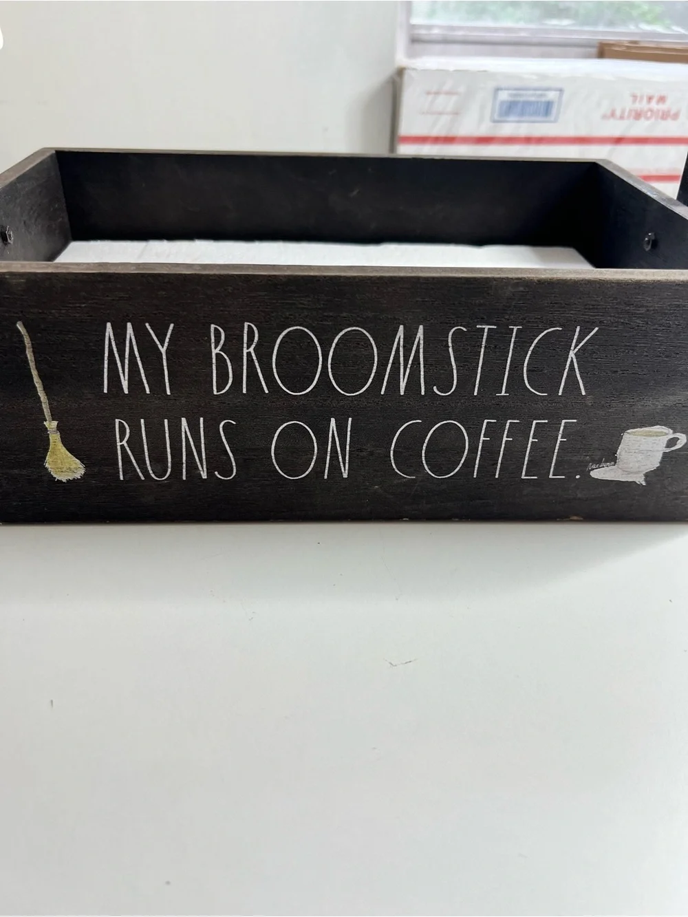 Rae Dunn My Broomstick Runs on Coffee Wooden Organizer - Black